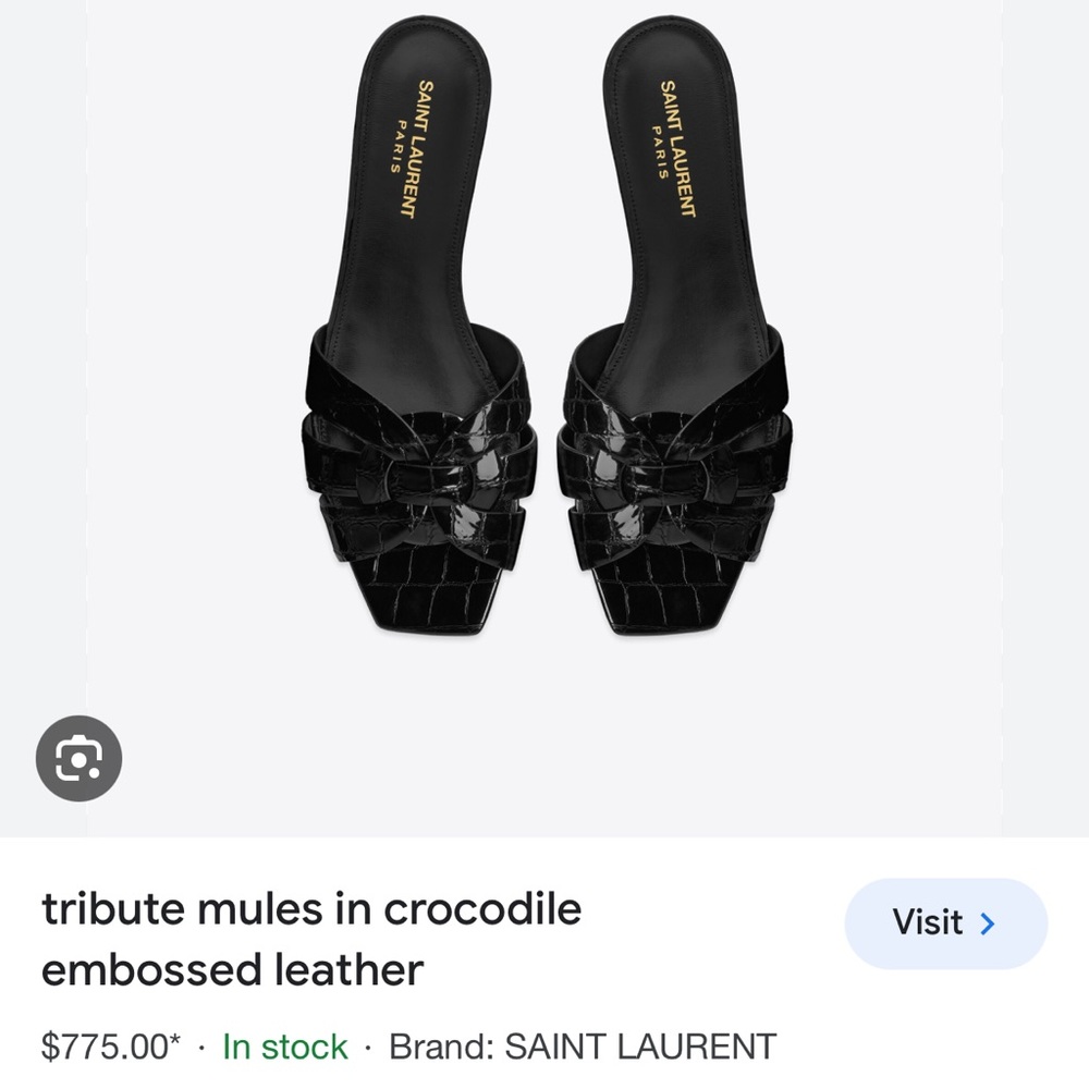 YSL Tribute Sandals/Mules in Black Crocodile Embossed Leather Size 39